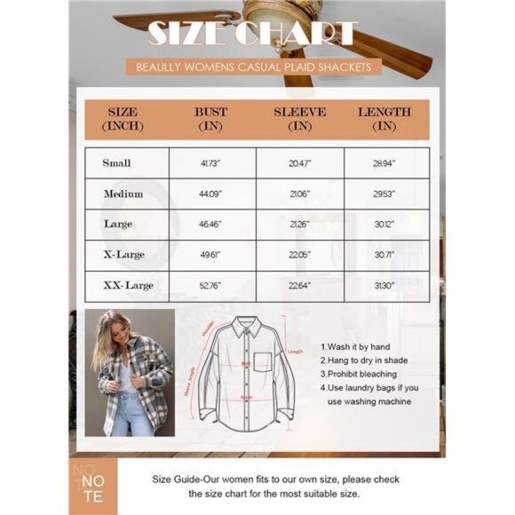 Women's Flannel Plaid Shacket Long Sleeve Button Down Shirts with Side Pockets - Picture 6 of 6